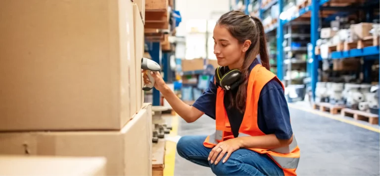 Woman scanning box